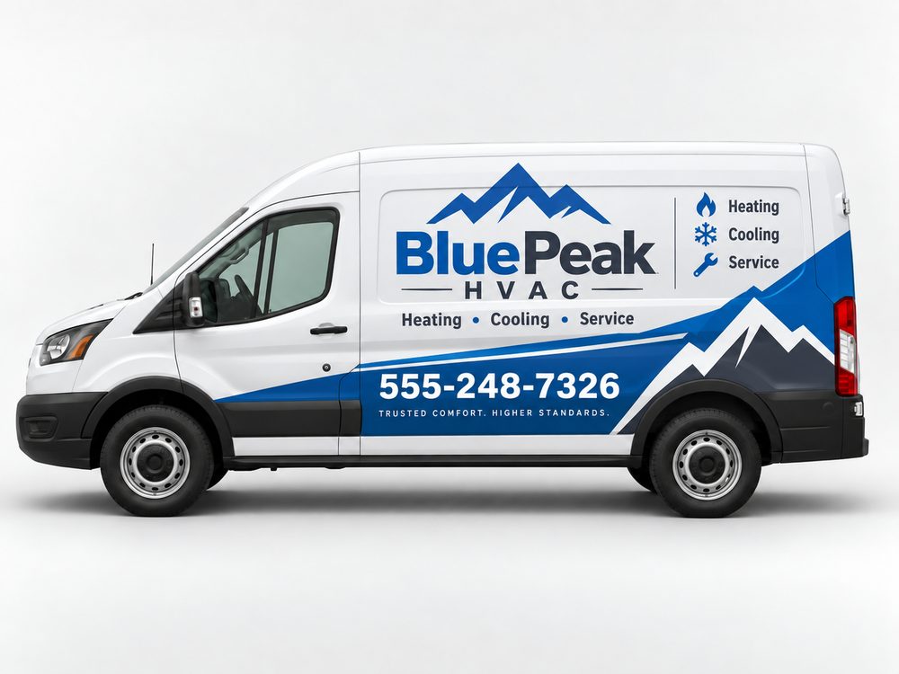The same van with a two-color HVAC company design applied